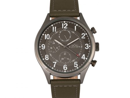 Elevon Lindbergh Leather-Band Watch w Day Date -  Olive Grey Fashion