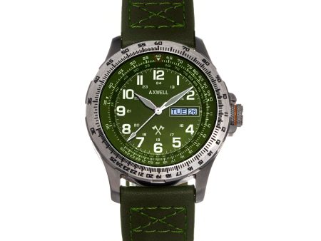 Axwell Blazer Leather Strap Watch - Green Online Sale