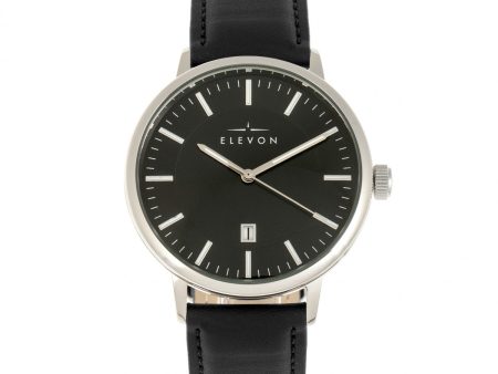 Elevon Vin Leather-Band Watch w Date - Silver Black Cheap