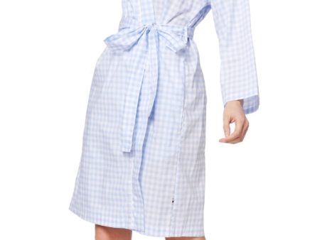 Long-Sleeve Pima Cotton Robe - Powder Blue Gingham on Sale