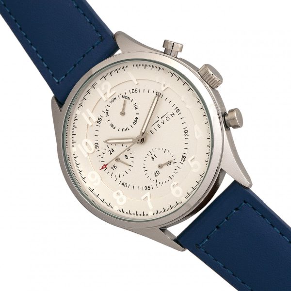 Elevon Lindbergh Leather-Band Watch w Day Date -  Blue White Supply