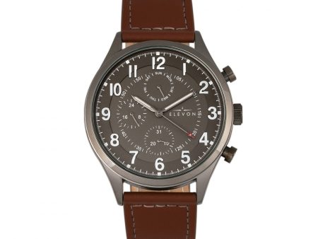 Elevon Lindbergh Leather-Band Watch w Day Date -  Brown Gray Online now