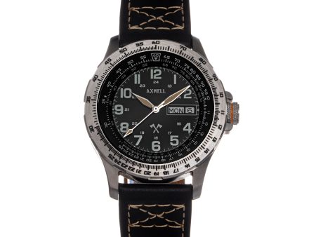 Axwell Blazer Leather Strap Watch - Black Silver Online Sale