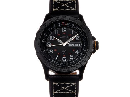 Axwell Blazer Leather Strap Watch - Black For Sale