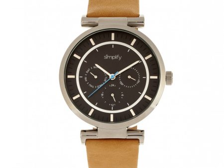 Simplify The 4800 Leather-Band Watch w Day Date - Khaki Black Online Hot Sale