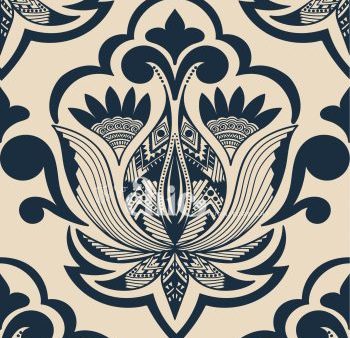 Abstract Damask Cream & Navy (POD) For Sale