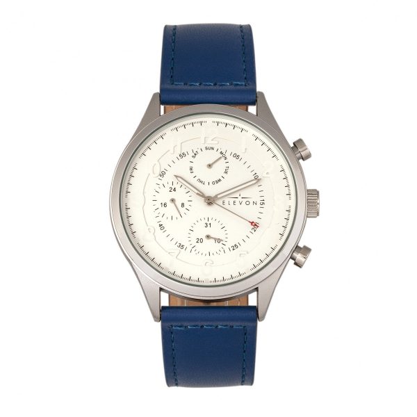 Elevon Lindbergh Leather-Band Watch w Day Date -  Blue White Supply