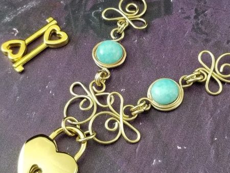 COLLAR, Submissive Locking Links & Gems, CELTIC PRIESTESS, AMAZONITE and 14K Gold Filled Hot on Sale