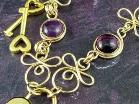 COLLAR, Submissive Locking Links & Gems, CELTIC PRIESTESS, AMETHYST and 14K Gold Filled For Discount