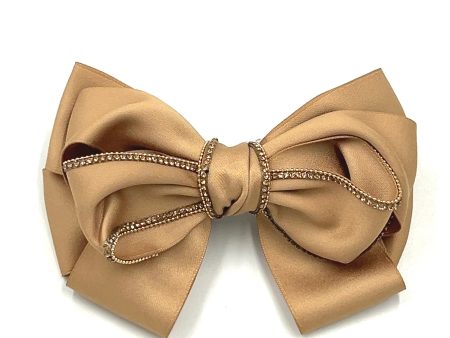 Tan Crystal Lined Bow Barrette Sale