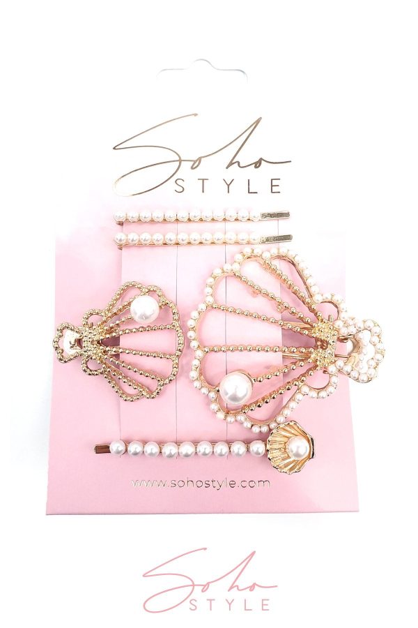 Seashell Clip and Pearl Bobby Pin Set Online now