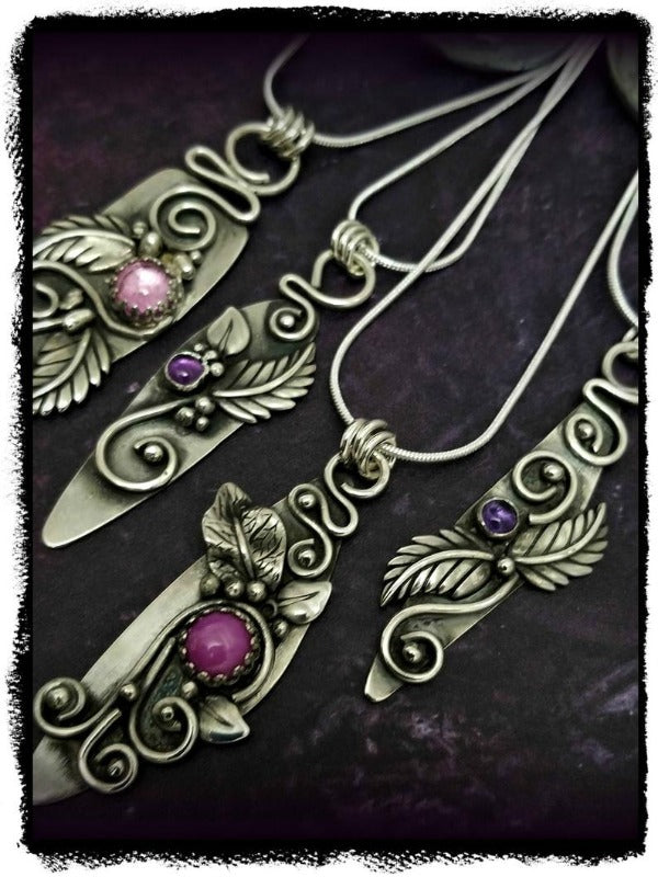 READY TO SHIP Floral Garden Pendant, Jozi, Sterling with Pink Sapphire Supply