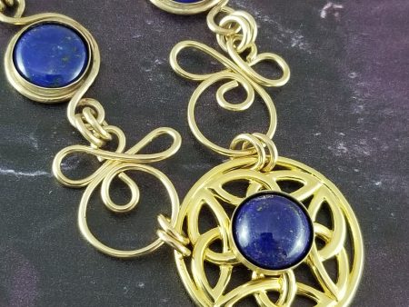 COLLAR, Submissive Locking Triquetra & Gems, CELTIC PRIESTESS, LAPIS and 14K Gold Filled Hot on Sale