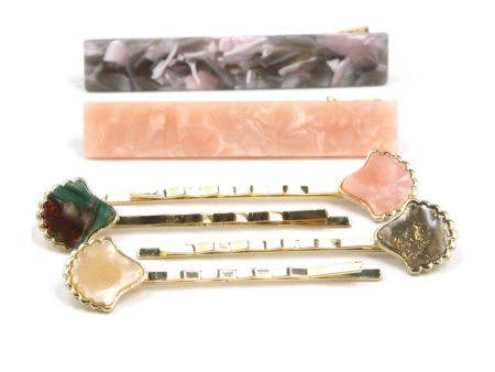 Sale - Marble Acrylic Hair Clip and Mosaic Seashell Bobby Pin Set Sale