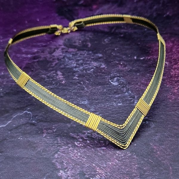 READY TO SHIP - Amari V Collar, Black and Gold, Can Be Sized 15  to 18  {Locking or Traditional} ONE AVAILABLE Cheap