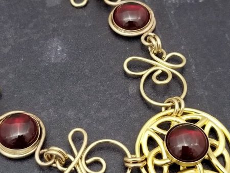 COLLAR, Submissive Locking Triquetra & Gems, CELTIC PRIESTESS, GARNET and 14K Gold Filled Fashion