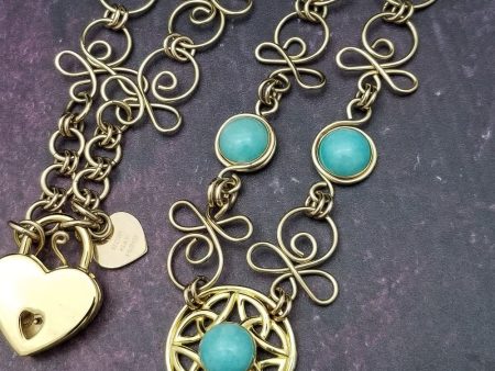 BELT, CELTIC PRIESTESS Locking Medallion Belt   Harness {14K Gold Filled with Amazonite} Discount