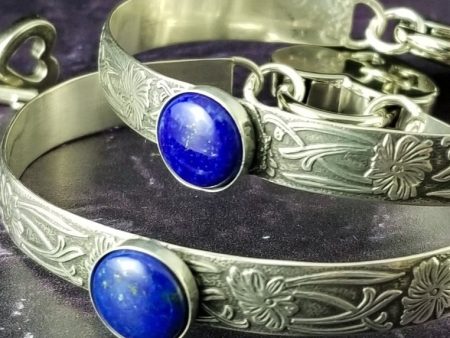 SOFT and SWEET Adjustable Locking Bracelets   Anklets, Sterling Silver with Lapis Lazuli For Sale