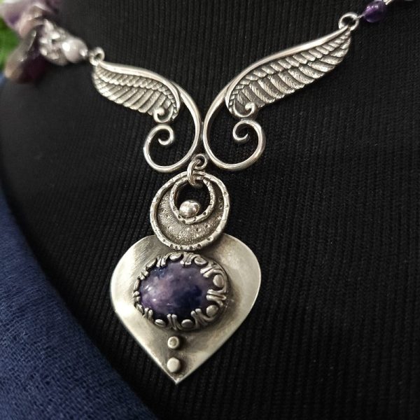 VELAVEE Angel Necklace, Sterling and Charoite, One of a Kind Online now