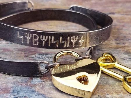 ANCIENT MESSAGE LOCKING CUFFS, Submissive {Rune} With FREE ENGRAVING inside Sale