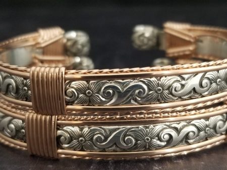 ZUZY Handcuff Bracelets, {PAIR} Sterling with Rose Gold Accents For Sale