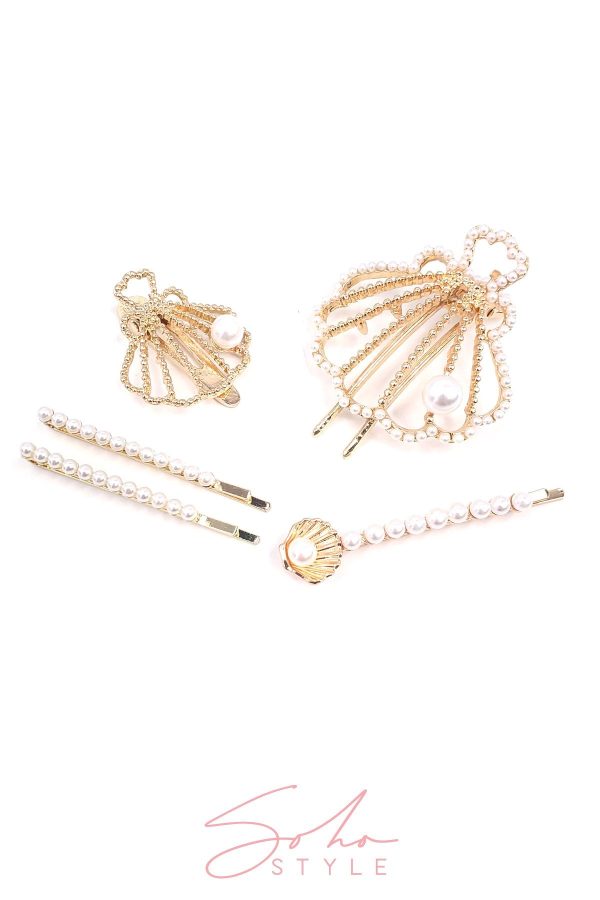 Seashell Clip and Pearl Bobby Pin Set Online now