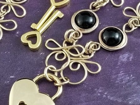 COLLAR, Submissive Locking Links & Gems, CELTIC PRIESTESS, BLACK ONYX and 14K Gold Filled Discount