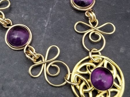 COLLAR, Submissive Locking Triquetra & Gems, CELTIC PRIESTESS, AMETHYST and 14K Gold Filled Online now