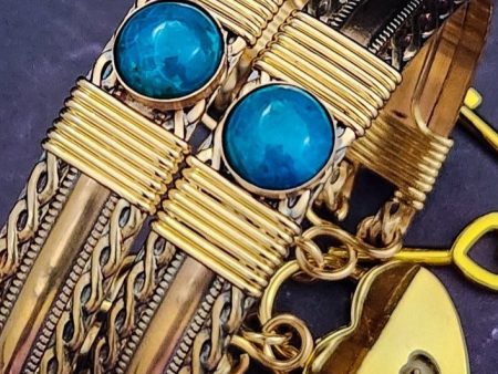 BABYLON Turquoise and 14K Gold Filled Locking Submissive or Traditional Bracelet For Cheap