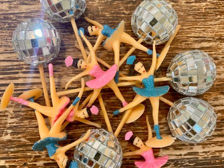 Set of 12  Disco Balls & Ballerinas  Retro Cupcake Toppers (also working title of my memoir) Cheap