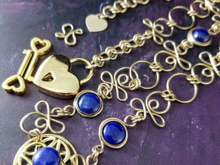 BELT, CELTIC PRIESTESS Locking Medallion Belt   Harness {14K Gold Filled with Lapis Lazuli} Discount