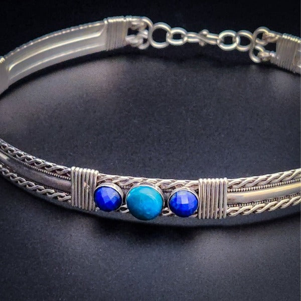 BABYLON Chrysocolla, Lapis Lazuli and Sterling Silver Locking Submissive Collar {One Of A Kind} Cheap