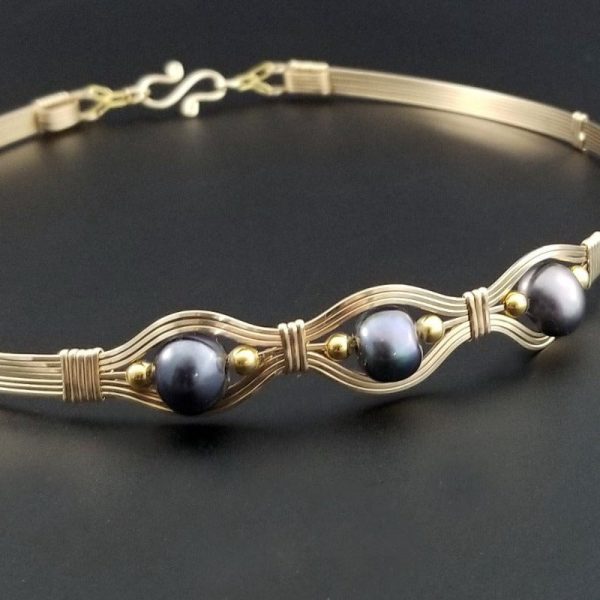 PEARL Locking Collar, Gold with Peacock Freshwater Pearls Sale