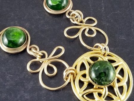 COLLAR, Submissive Locking Triquetra & Gems, CELTIC PRIESTESS, Nephrite Jade and 14K Gold Filled Online now