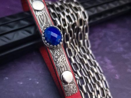 READY TO SHIP, PET LEASH for Submissive, Sterling Silver, Red Leather and Lapis, One of A Kind For Cheap