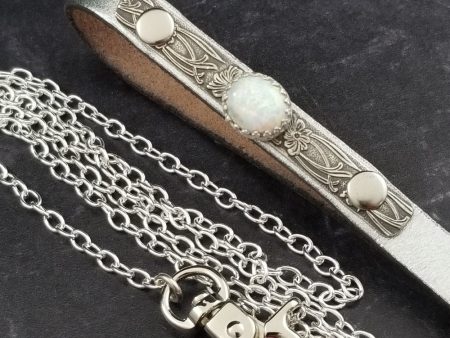 PET LEASH for Submissive, Silver Leather and Opal {One Of A Kind} For Sale