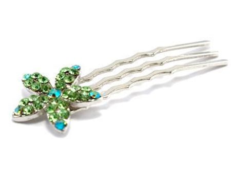 Crystal Flower Mini Hair Comb (5 piece set) - Green only For Discount